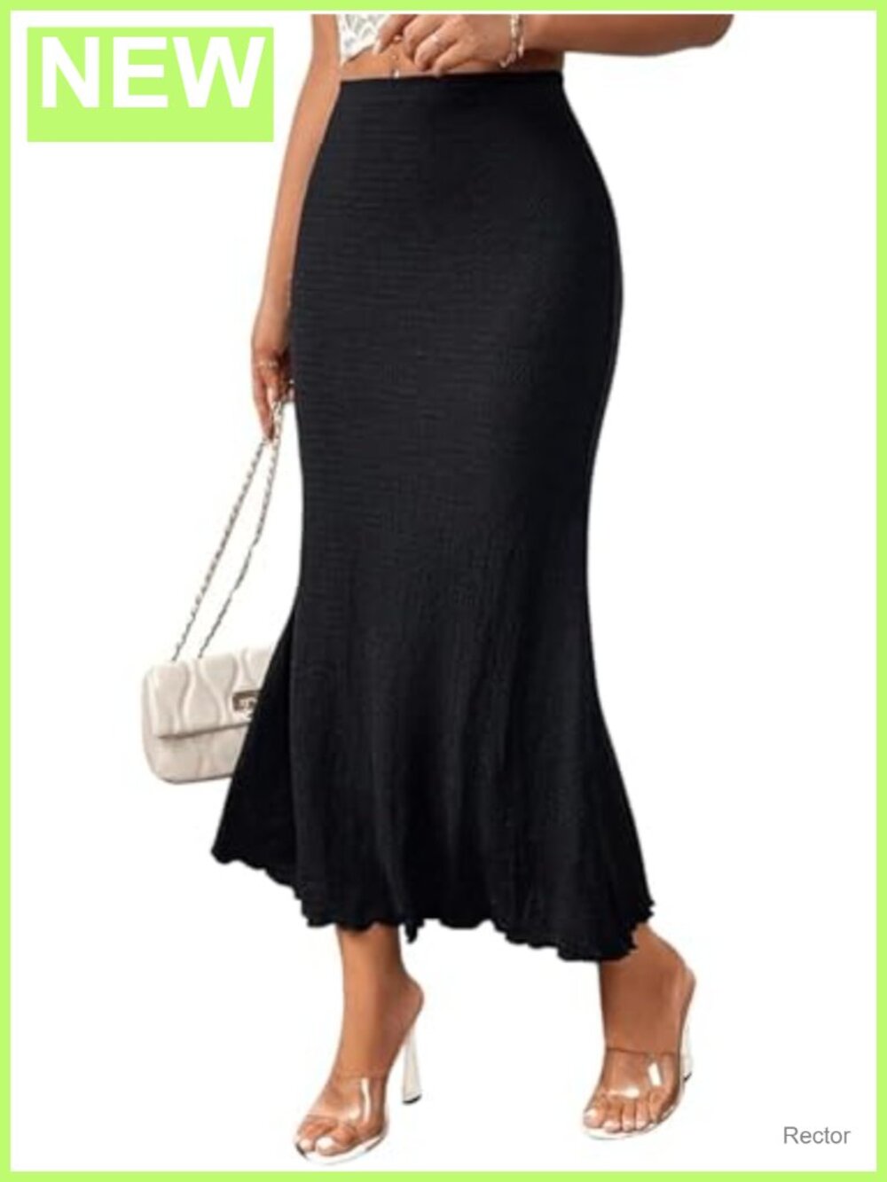 Ribbed Knit Mermaid High Waisted Bodycon Midi Skirt
